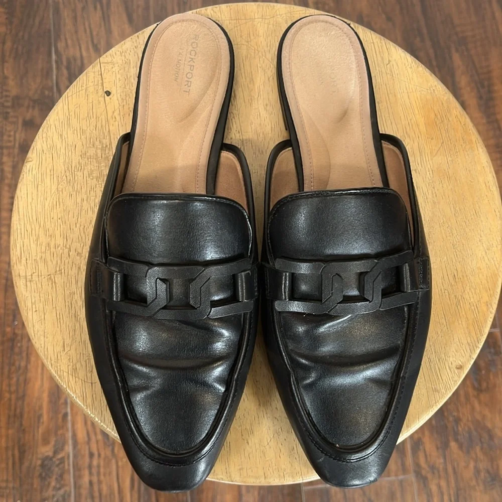 Women’s Rockport Trutech Black Size 9 Slip On Leather Shoes Mules - Picture 7 of 10
